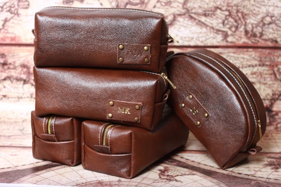 HANDMADE Personalised Men's Leather Toiletry Case Dopp Kit Shaving Bag OOAK Dad Boyfriend Gift