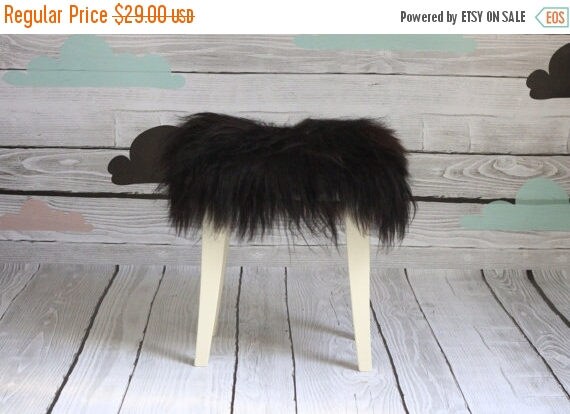 ON SALE Chocolate brown Stool Cover | Sheepskin Stool Cover | Chairl Cover | Furry Stool | Scandinavian Decor | Seat Pad | Chair Pad