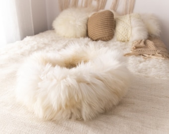 ON SALE Sheepskin Cat bed , Cat cave , pet bed , cat house ,pet furniture hand made -  Genuine Real Sheepskin - white