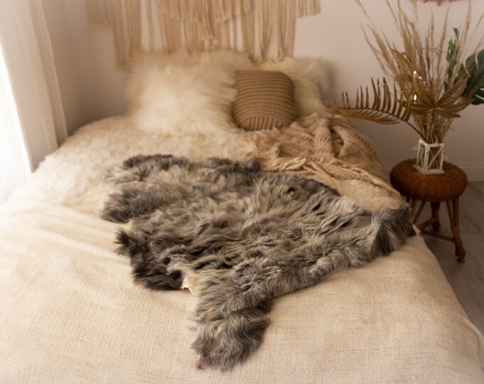 Real Sheepskin Rug Shaggy Rug Chair Cover Sheepskin Throw Sheep Skin Gray Sheepskin Home Decor Rugs Sheep skin Grey #Nugut9