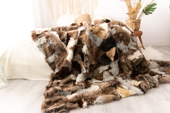 Luxurious Toscana Sheepskin Real Fur Bed Spread Throw Real Fur Blanket Sheepskin throw Sofa Cover Luxury Blanket Comforter Brown #FU26
