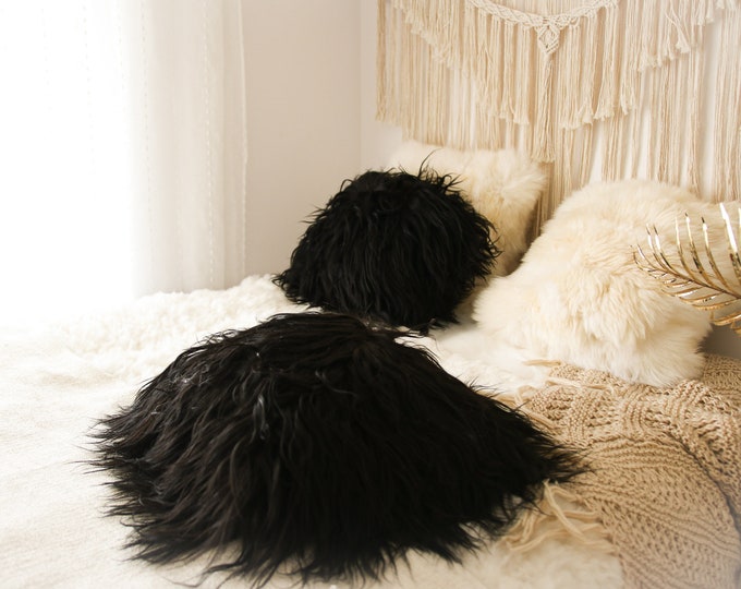 ON SALE Real Icelandic Black Sheepskin Pillow Sheepskin Cushion