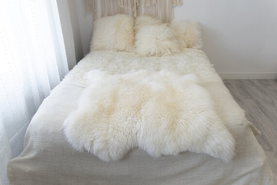 Double Sheepskin Rug | Long rug | Shaggy Rug | Chair Cover | Runner Rug | White Rug | Creamy White Sheepskin