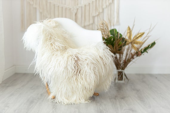 Real Sheepskin Rug Genuine Rare Mongolian Sheepskin Rus - Curly Fur Rug Scandinavian Sheep skin - Ivory Beige Curly Sheepskin #Krecisl1