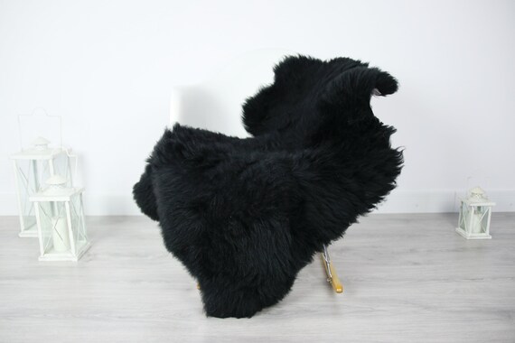 Real, Natural, Genuine black Sheepskin Rug Scandinavian