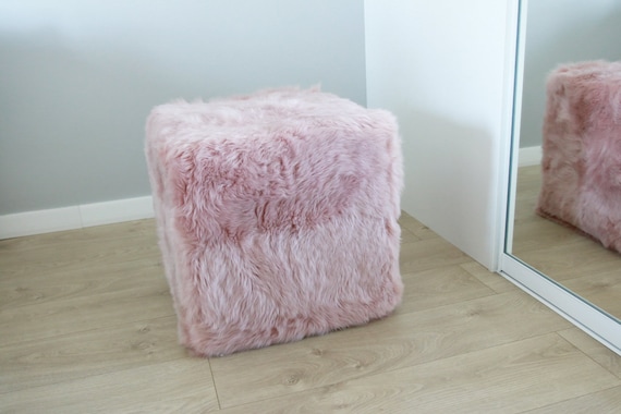 Real Sheepskin Lilac Pouf, Fur Bench, Real Fur Pouf, Sheepskin Cube, Sheepskin Ottoman