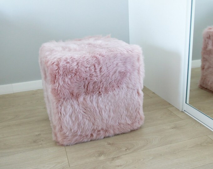 Real Sheepskin Lilac Pouf, Fur Bench, Real Fur Pouf, Sheepskin Cube, Sheepskin Ottoman