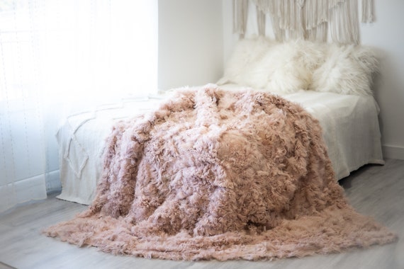 Luxurious Patchwork Toscana Sheepskin Real Fur Throw | Real Fur Blanket | Sheepskin throw Sheepskin Blanket | Boho Throw FuFu117 Curly Pink