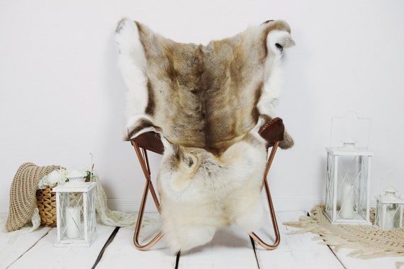 Reindeer Hide | Reindeer Rug | Reindeer Skin | Throw XXL EXTRA LARGE - Scandinavian Style Christmas Decor Brown White Hide #Kre1