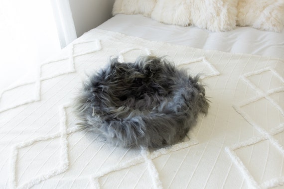 Sheepskin Cat Bed Or Dog Bed Cat Cave Unique Pet Bed Cat House Pet Furniture Hand Made With Genuine Real Sheepskin XXL Extra Large #Bed3