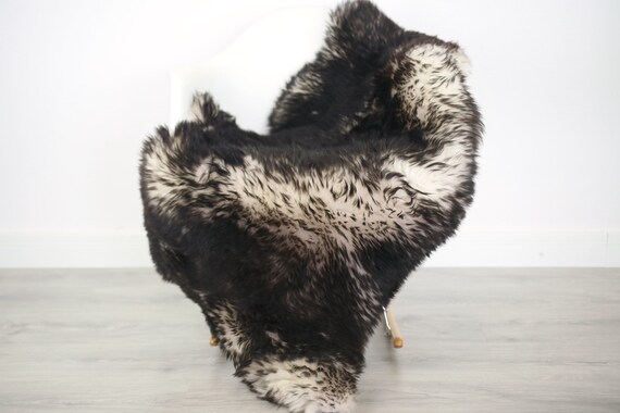 Real Sheepskin Rug Pelt soft long fur Large Sheep Skin - Mouflon Black Sheepskin Throw Sheep skin Black Tips Chair Cover Scandinavian Decor