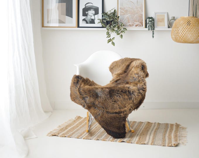 Real Sheepskin Rug Shaggy Rug Chair Cover Scandinavian Home Sheepskin Throw Sheep Skin Brown Sheepskin Home Decor Rugs #Mher173