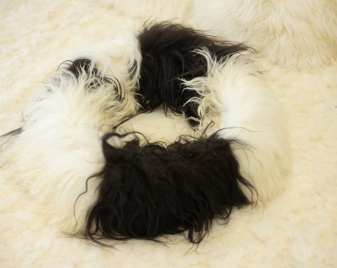 Sheepskin Cat bed Cat cave Pet bed Cat house Pet Furniture Hand Made -  Genuine Real Sheepskin White Black Colour #1bed4
