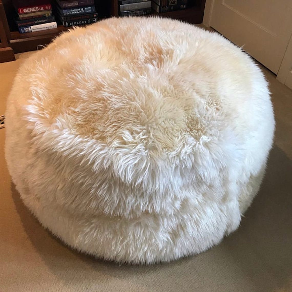 Huge Bean Bag Bed Creamy White Sheepskin Bean Bag Etsy UK
