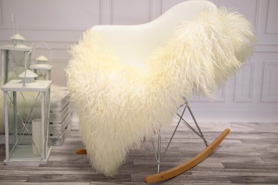 Genuine Rare Mongolian Sheepskin Rug - Curly Fur Rug - Natural Sheepskin - Ivory Sheepskin #DECGOT27