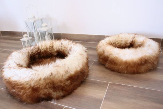 Large Sheepskin Cat bed | Sheepskin Dog bed | Cat Pouf | Dog Pouf | Sheepskin Cat Mat | Dog Mat | Brown Pet Bed | Fur Pet Bed