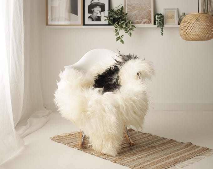 Real Icelandic Sheepskin Rug Scandinavian Decor Sofa Sheepskin throw Chair Cover Natural Sheep Skin Rugs Ivory Black #IS261