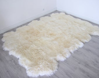 Real Sheepskin Rug Creamy White Huge Sheep skin Throw Blanket