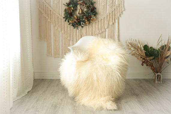 Real Icelandic Sheepskin Rug Scandinavian Decor Sofa Sheepskin throw Chair Cover Natural Sheep Skin Rugs Ivory #Iceland53