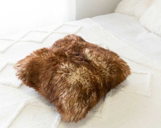 Sheepskin Fur Pillow, Real fur pillow, Brown mouflon fur pillow, Square sheepskin pillow, Brown pillow, scandinavian pillow, Both side fur
