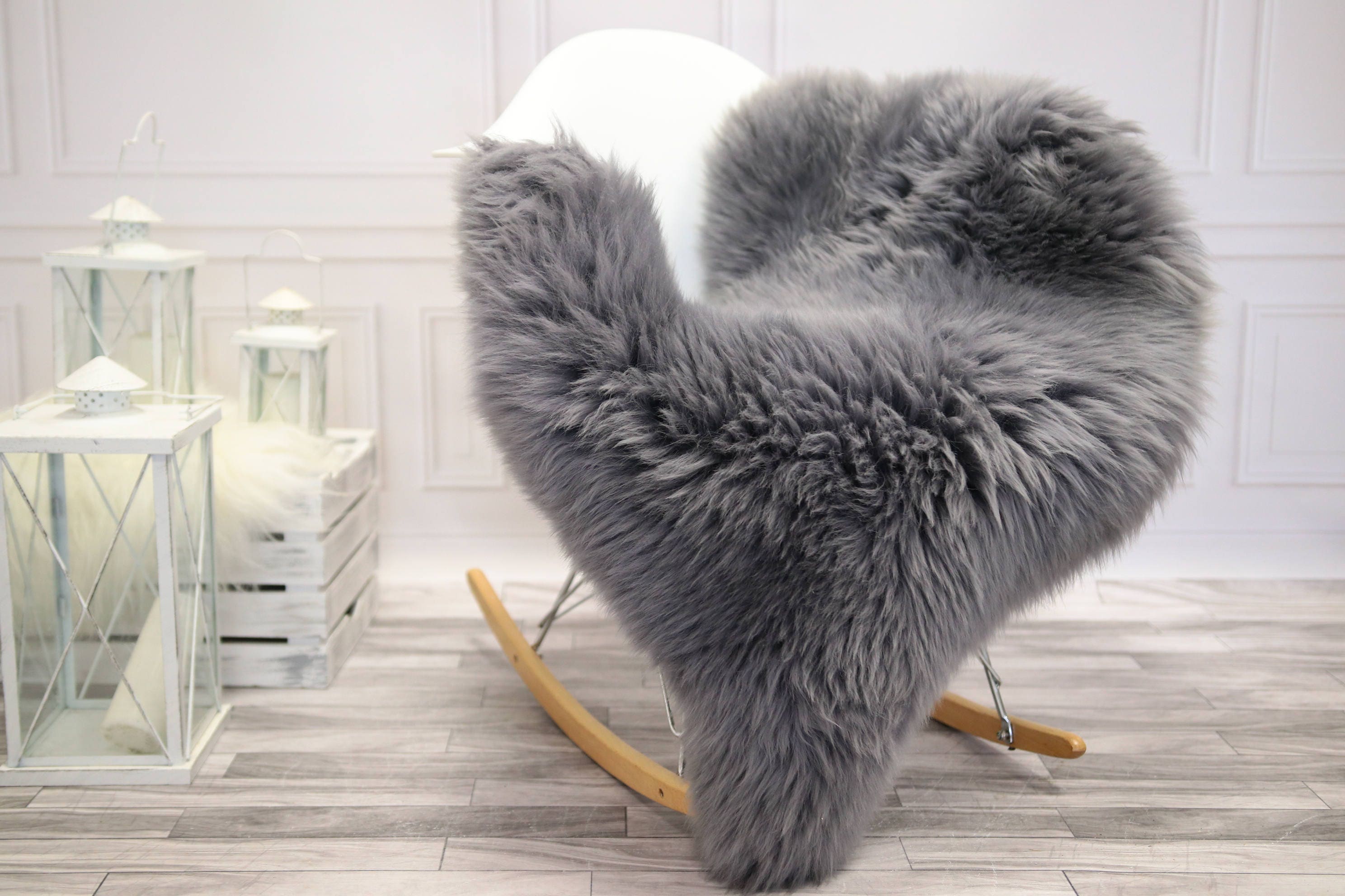 grey sheepskin throw for chair