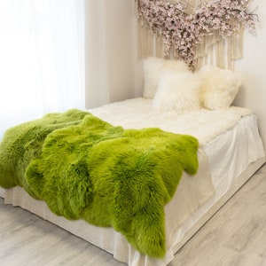 Triple Green Merino Sheepskin Rug | Long rug | Shaggy Rug | Chair Cover | Area Rug | Green Rug | Carpet | Green Throw | Sheep Skin