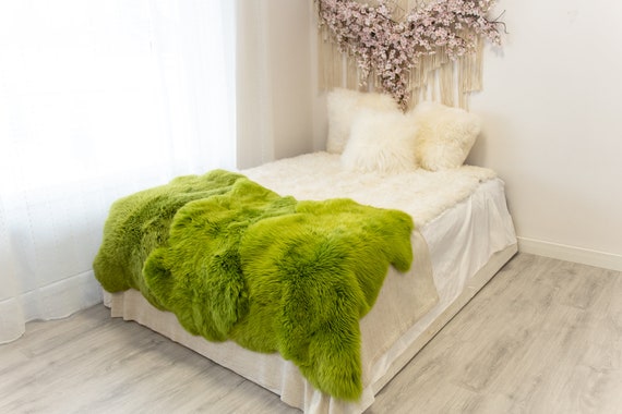 Triple Green Merino Sheepskin Rug | Long rug | Shaggy Rug | Chair Cover | Area Rug | Green Rug | Carpet | Green Throw | Sheep Skin