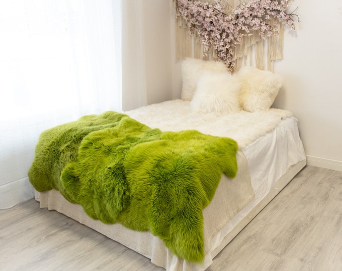 Triple Green Merino Sheepskin Rug | Long rug | Shaggy Rug | Chair Cover | Area Rug | Green Rug | Carpet | Green Throw | Sheep Skin