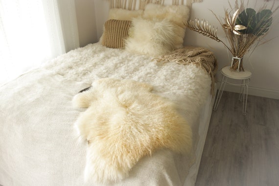 Real Sheepskin Rug Genuine Rare Gotland Sheepskin Rus - Curly Fur Rug Scandinavian Sheepvskin - Brown Ivory Sheepskin #0Margot6