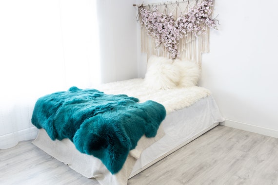 Triple Turquoise Blue Merino Sheepskin Rug | Long rug | Shaggy Rug | Chair Cover | Area Rug | Turquoise Rug | Carpet Turquoise Throw