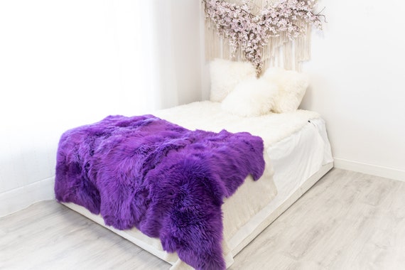 Triple Purple Merino Sheepskin Rug | Long rug | Shaggy Rug | Chair Cover | Area Rug | Purple Rug | Carpet | Purple Throw | Sheep Skin