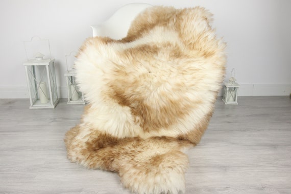 ON SALE Genuine Natural Brown Tipped Sheepskin Rug, Pelt, soft long fur XXL Large - Mouflon