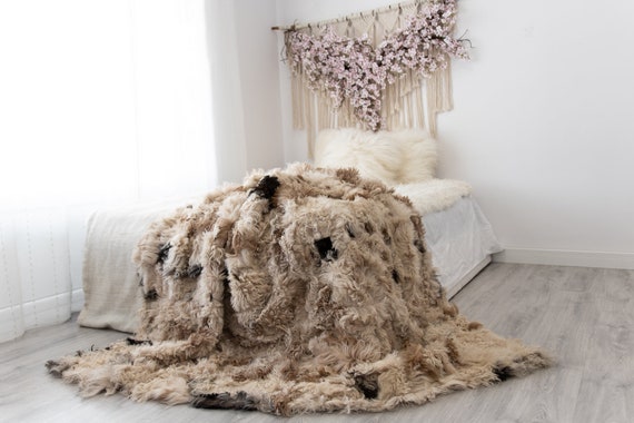 Luxurious Patchwork Toscana Sheepskin Real Fur Throw | Real Fur Blanket | Sheepskin throw | Sheepskin Blanket | Boho Throw |FuFu50