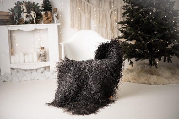 Real Sheepskin Rug Genuine Rare Gotland Sheepskin Rus - Curly Fur Rug Scandinavian Sheep skin - Curly Rug Gray Sheepskin #G82