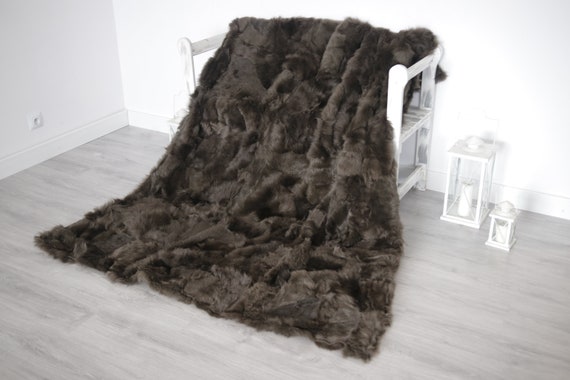 Luxurious Patchwork Toscana Sheepskin Real Fur Throw | Real Fur Blanket | Sheepskin throw | Brown |Fu990