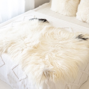 Double Icelandic Ivory Brown Sheepskin Rug | Long rug | Shaggy Rug | Chair Cover | Area Rug | Double Rug | Icelandic Sheep skin #6POL73