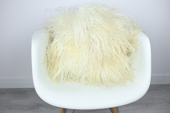 Mongolian Sheepskin Fur Pillow, Real fur pillow,Ivory Fur pillow, Square sheepskin pillow, Ivory pillow, scandinavian pillow, Both side fur