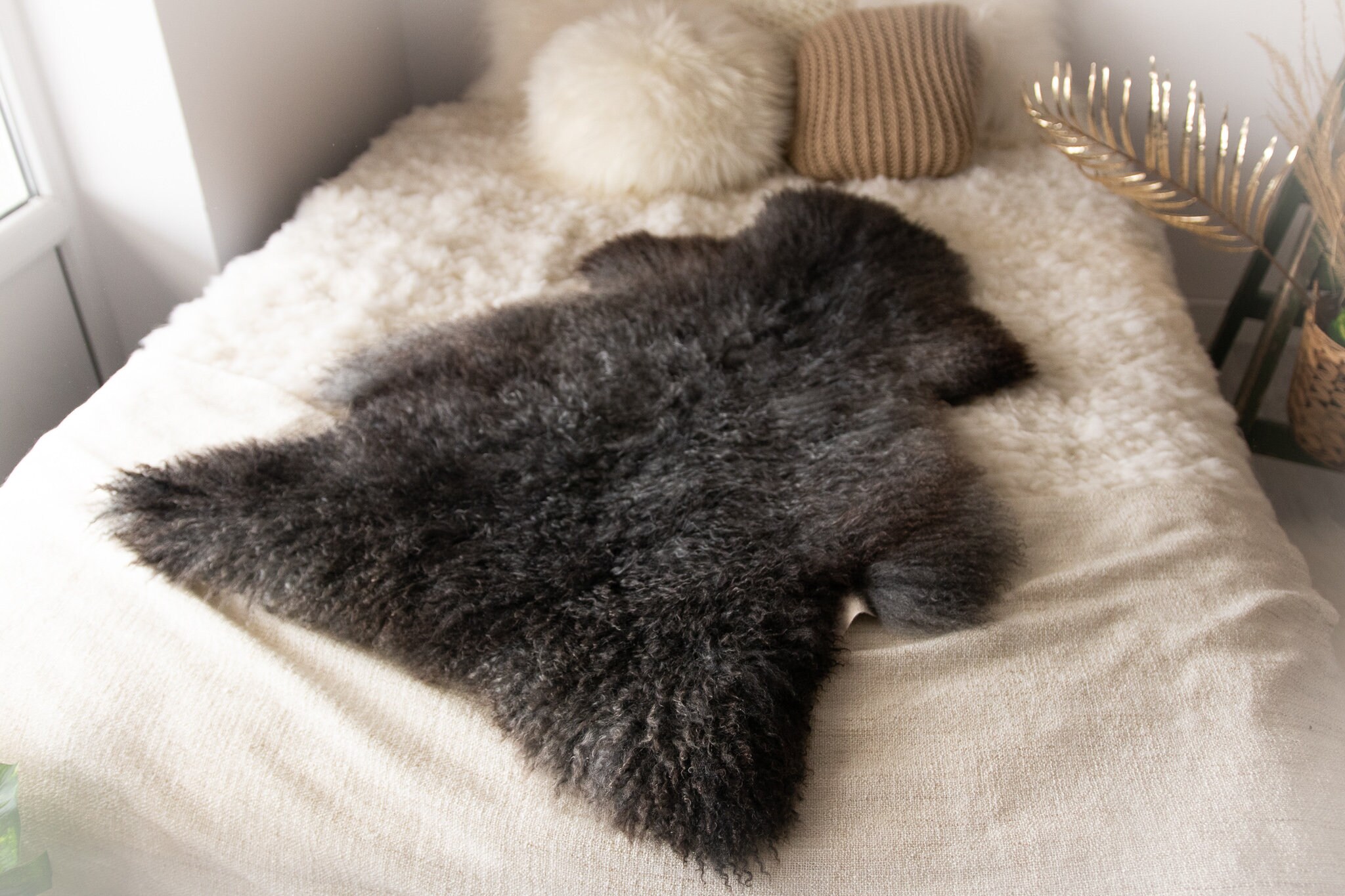 Real Sheepskin Rug Genuine Rare Gotland Sheepskin Rus Curly Fur Rug