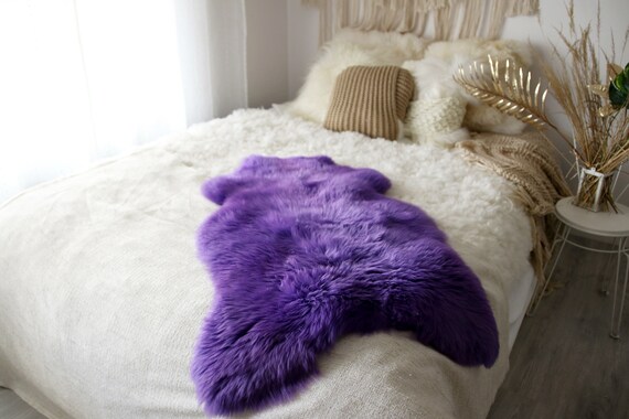 Genuine Natural Purple Sheepskin Rug Sheepskin Throw Scandinavian Style | Scandinavian Rug | Purple Sheepskin