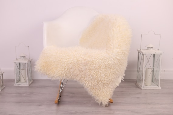 Real Sheepskin Rug Genuine Rare Gotland Sheepskin Rus - Curly Fur Rug Scandinavian Sheepvskin - Ivory White Sheepskin #4Margo7