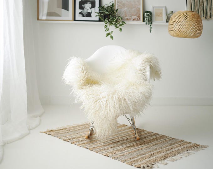 Real Icelandic Sheepskin Rug Scandinavian Decor Sofa Sheepskin throw Chair Cover Natural Sheep Skin Rugs Curly Ivory #IS86