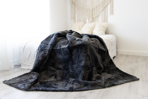 Luxurious Patchwork Sheepskin Real Fur Throw Real Fur Blanket | Sheepskin throw | Sheepskin Blanket Boho Throw Graphite #FuFu109