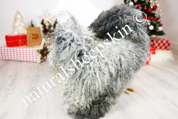 Genuine Rare Gotland Sheepskin Rug - Curly Fur Rug - Natural Sheepskin - Gray Sheepskin #CHRISTGOT8