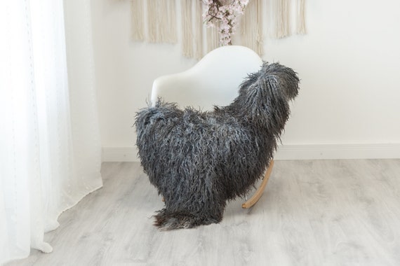 Real Sheepskin Rug Genuine Rare Gotland Sheepskin Rus - Curly Fur Rug Scandinavian Sheep skin - Curly Rug Gray Brown Sheepskin #G14