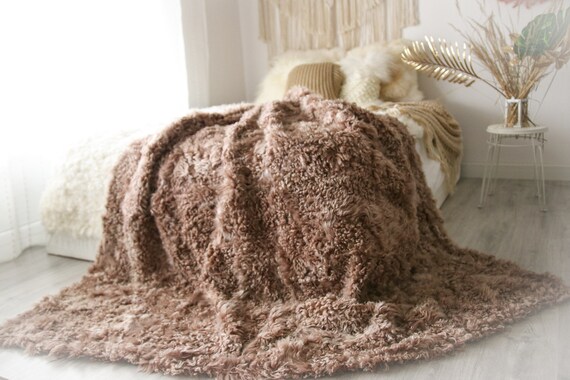Luxurious Patchwork Toscana Sheepskin Real Fur Throw | Real Fur Blanket | Sheepskin throw | Boho Throw |2FU4
