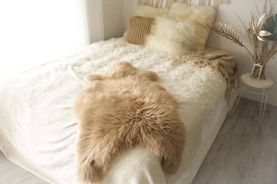 Real Sheepskin Rug Shaggy Rug Chair Cover Sheepskin Throw Sheep Skin Champagne Sheepskin Home Decor Rugs #0Margot11