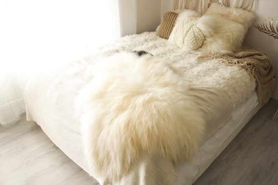 Real Icelandic Sheepskin Rug Scandinavian Decor Sofa Sheepskin throw Chair Cover Natural Sheep Skin Rugs Ivory White Fur Rug #Islbeau31