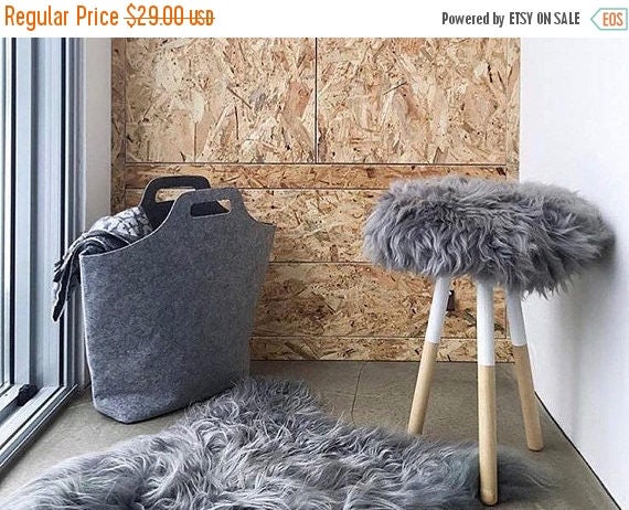 ON SALE Stool Cover | Sheepskin Stool Cover | Round Stool Cover | Furry Stool | Scandinavian Decor | Ottoman Cover