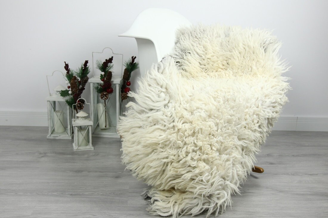 Organic Sheepskin Rug, Real Sheepskin Rug, Curly Sheepskin, Gray Beige