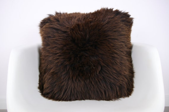 Sheepskin Fur Pillow, Real fur pillow, Brown fur pillow, Square sheepskin pillow, Brown pillow, scandinavian pillow, Both side fur